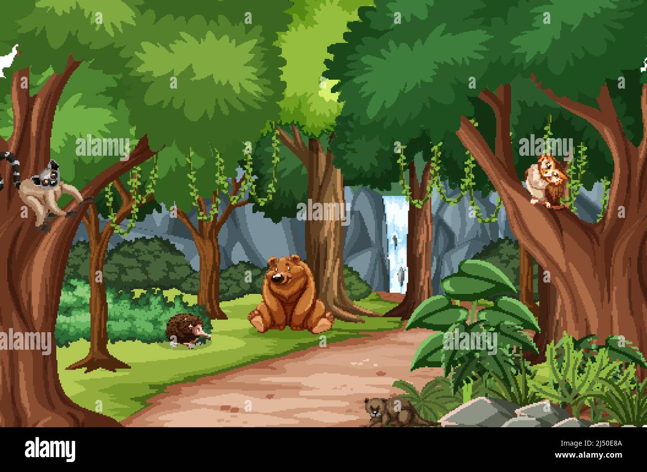 Wild animals in the forest scene illustration Stock Vector Image & Art ...