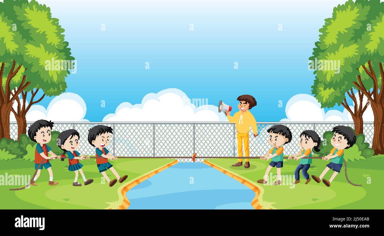 Children playing tug of war game illustration Stock Vector Image &amp; Art ...