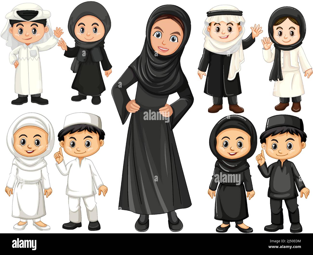 Arabic people in black and white costume illustration Stock Vector