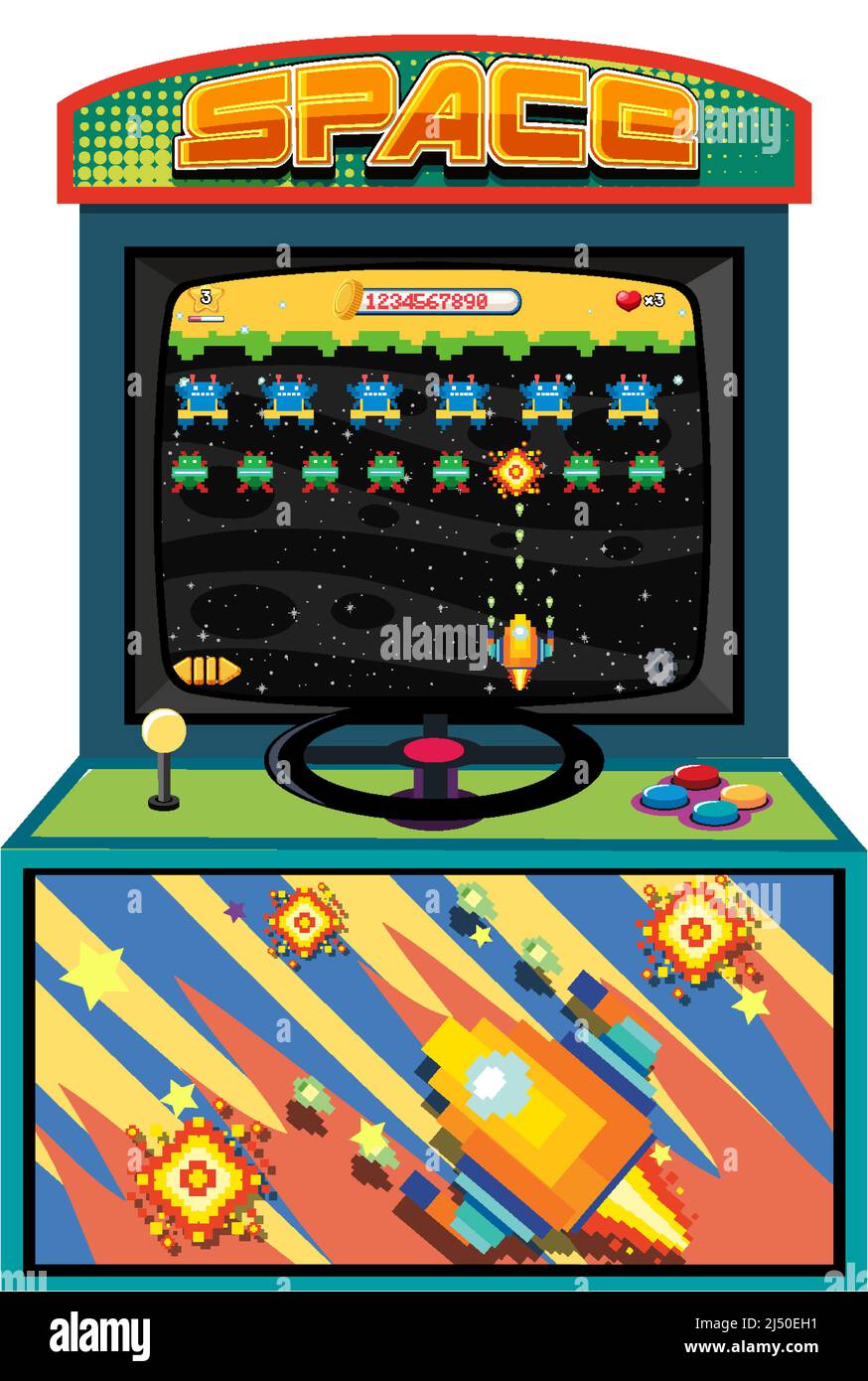 Retro arcade cabinet isolated on white background illustration Stock ...