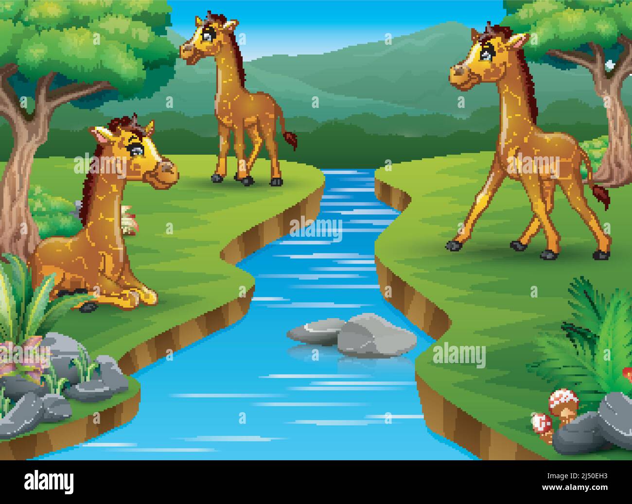 A group of giraffe enjoying in the beautiful nature Stock Vector Image ...
