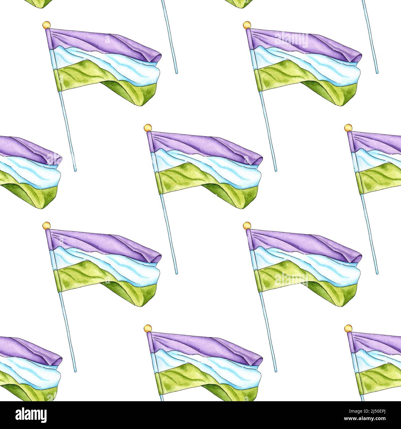 Watercolor illustration of the suffragette flag pattern in purple, white, green colors. Women's march. The strength of a girl. The concept of feminism Stock Photo
