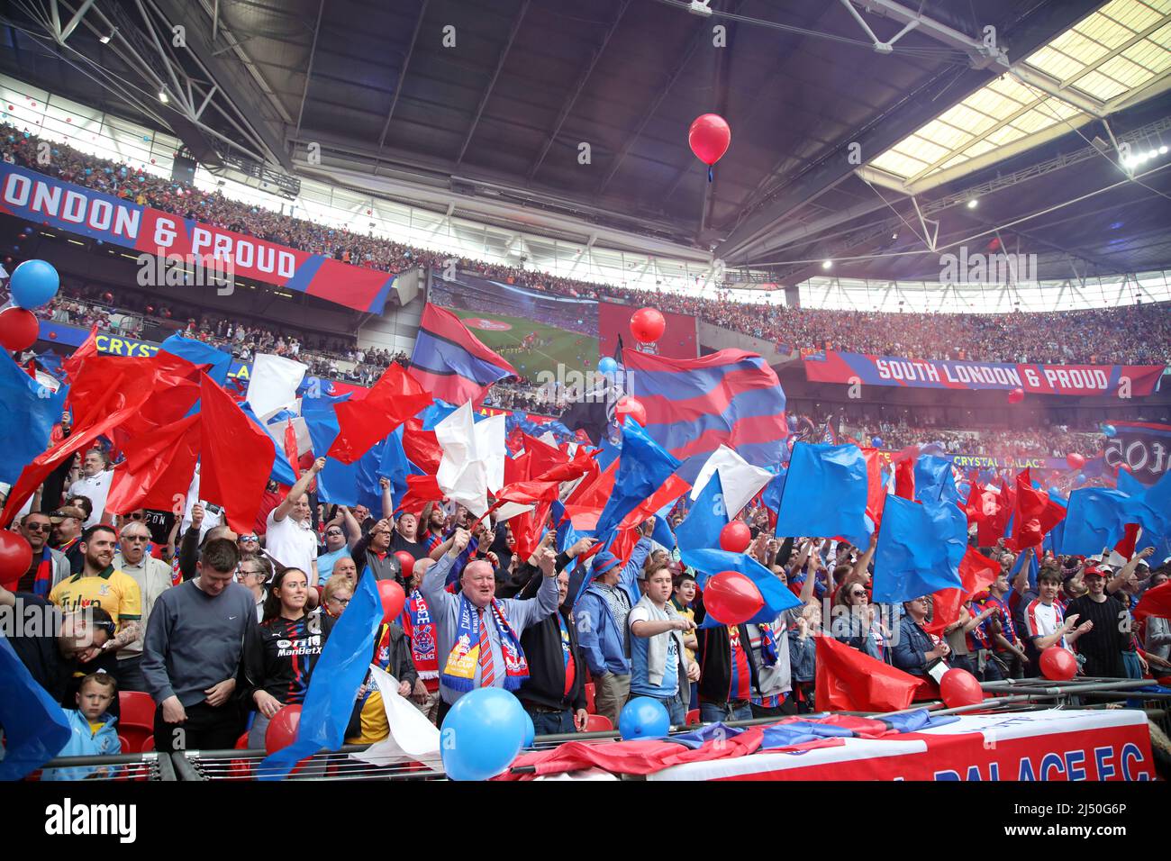 London, UK. 17th Apr, 2022. Palace fans at the Emirates FA Cup Semi-Final of Chelsea v Crystal Palace at Wembley Stadium, London, UK on 17th April 2022. Credit: Paul Marriott/Alamy Live News Stock Photo