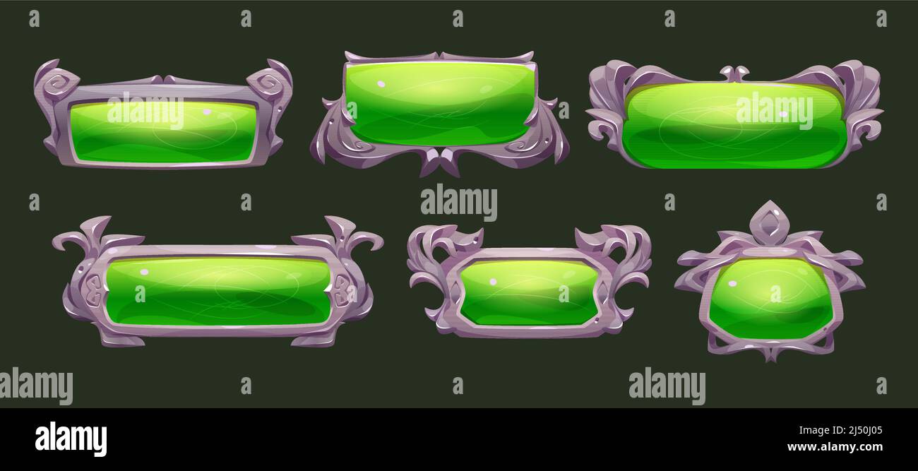 Game ui frames, green medieval borders with metal silver vignette ...