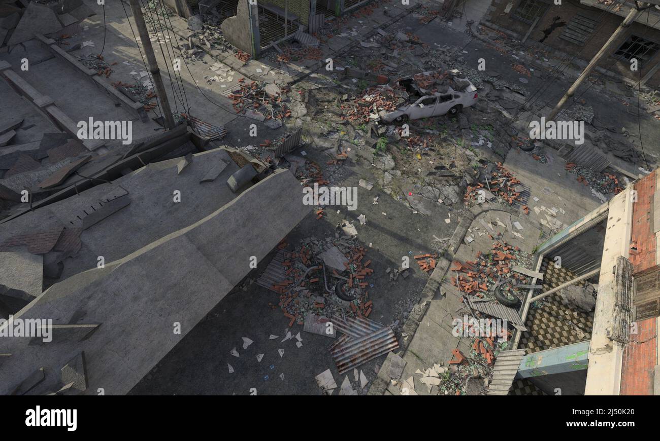 3D illustration post apocalyptic cityscape top view Stock Photo - Alamy