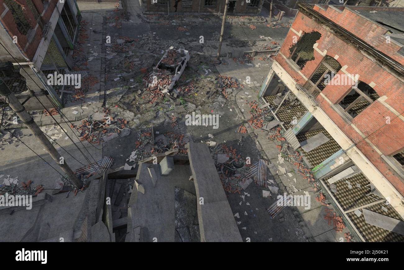3D illustration post apocalyptic cityscape top view Stock Photo - Alamy