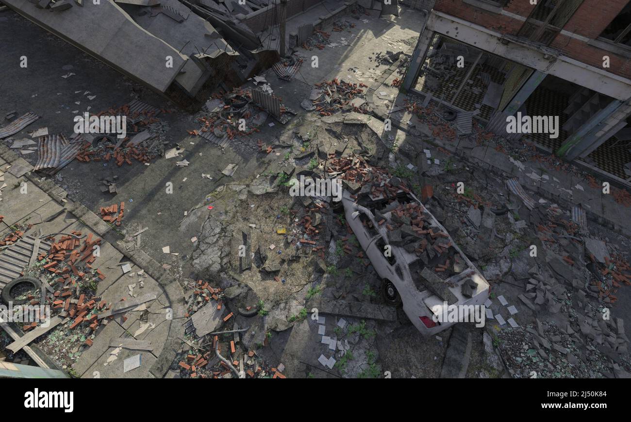 3D illustration post apocalyptic cityscape top view Stock Photo - Alamy
