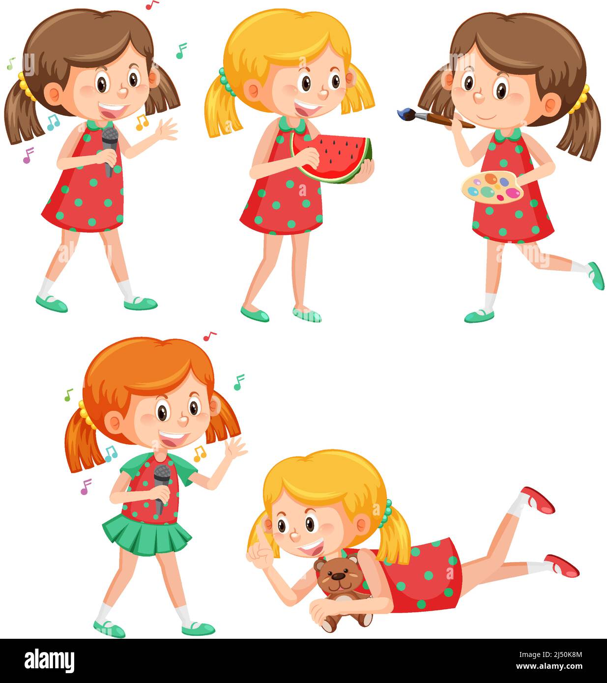 Set of happy girl cartoon character illustration Stock Vector Image ...