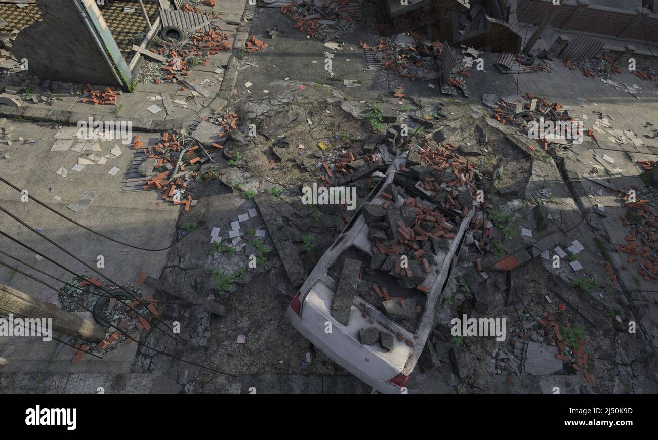 3D illustration post apocalyptic cityscape top view Stock Photo - Alamy