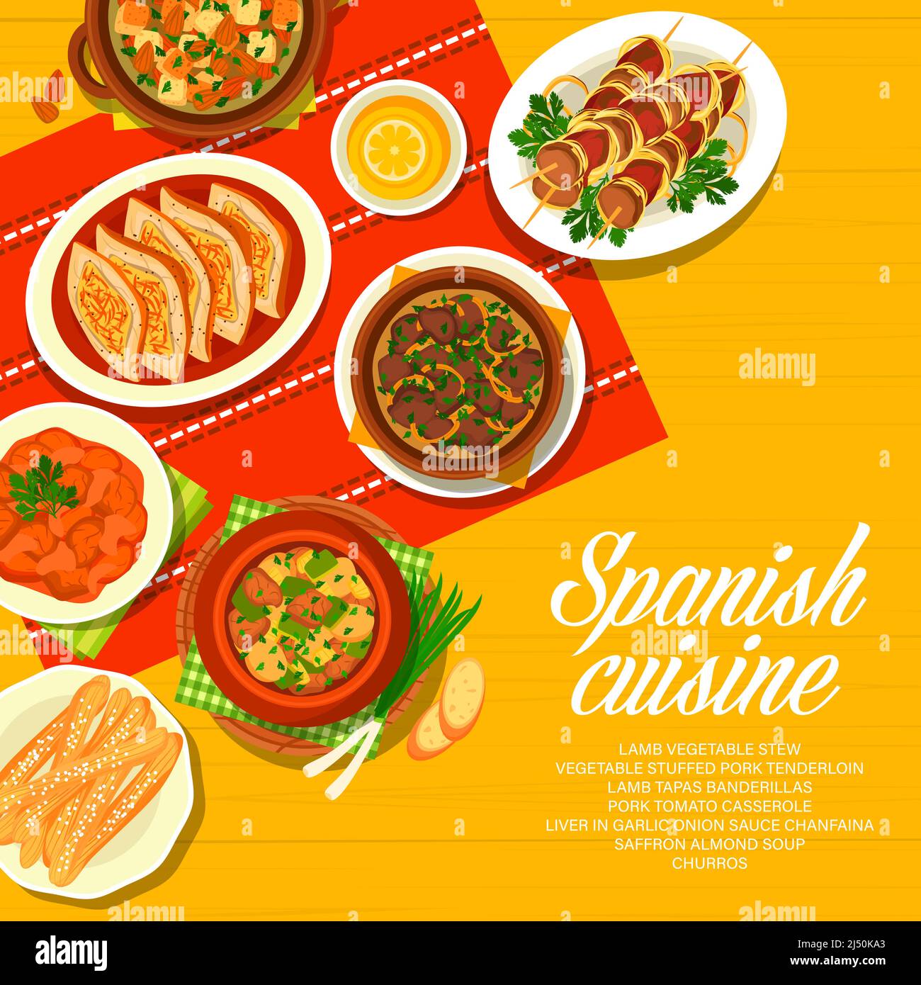 Spanish cuisine menu cover, Spain food dishes and meals, vector