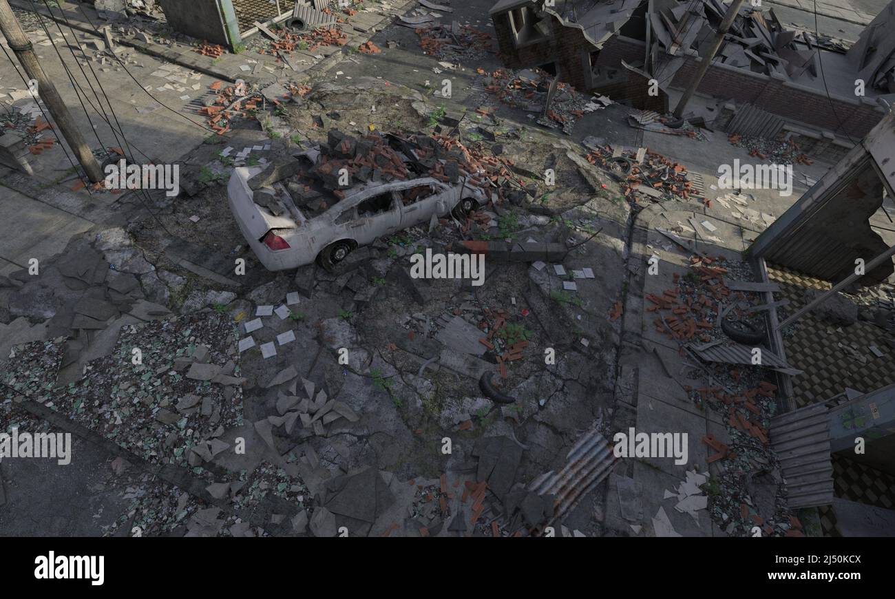 3D illustration post apocalyptic cityscape top view Stock Photo - Alamy