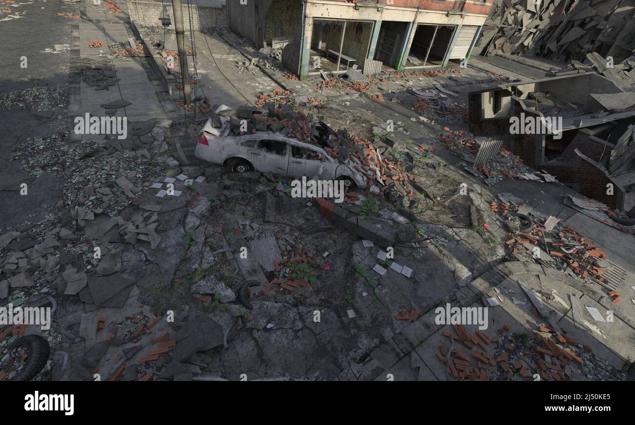 3D illustration post apocalyptic cityscape top view Stock Photo - Alamy