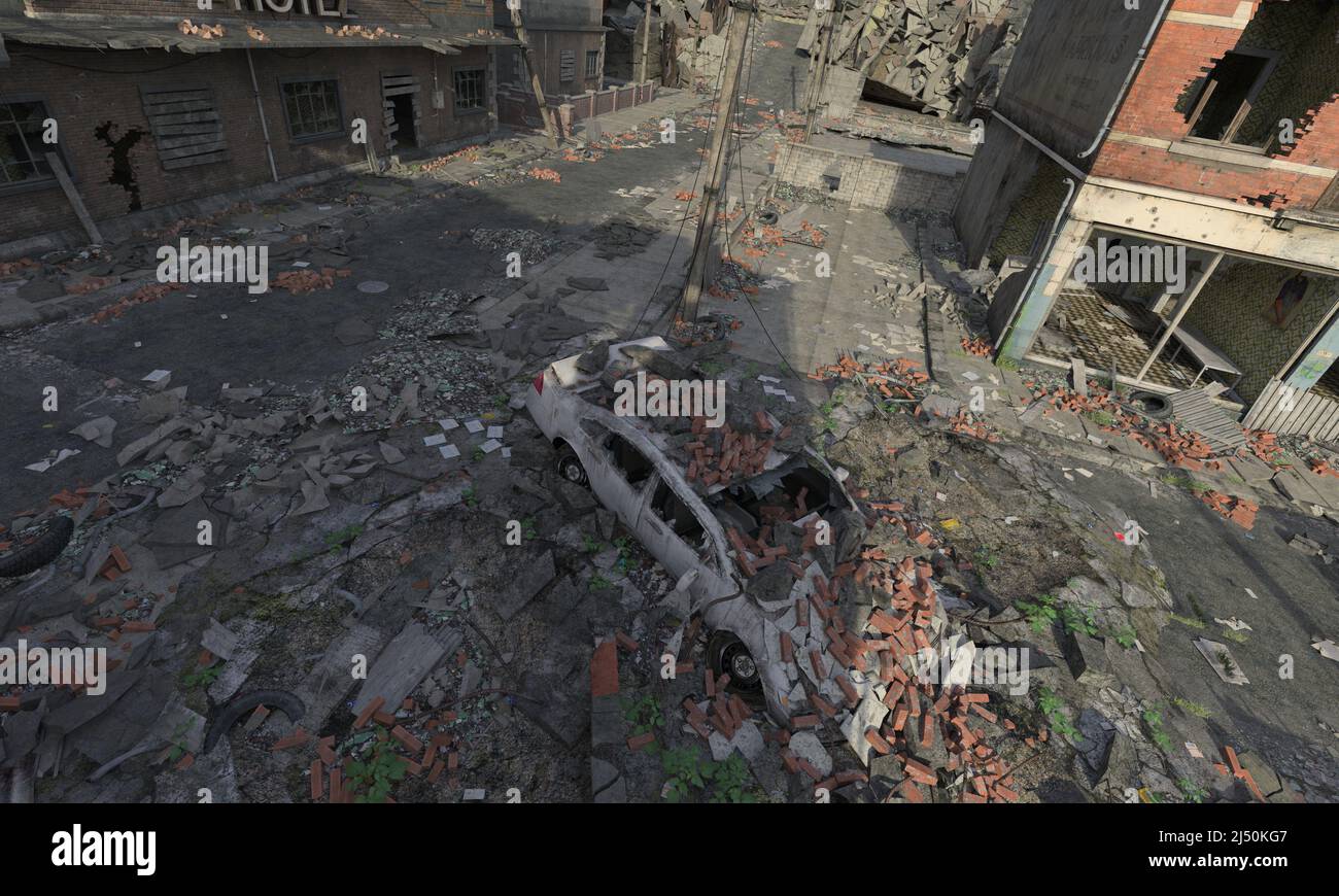 3D illustration post apocalyptic cityscape top view Stock Photo - Alamy