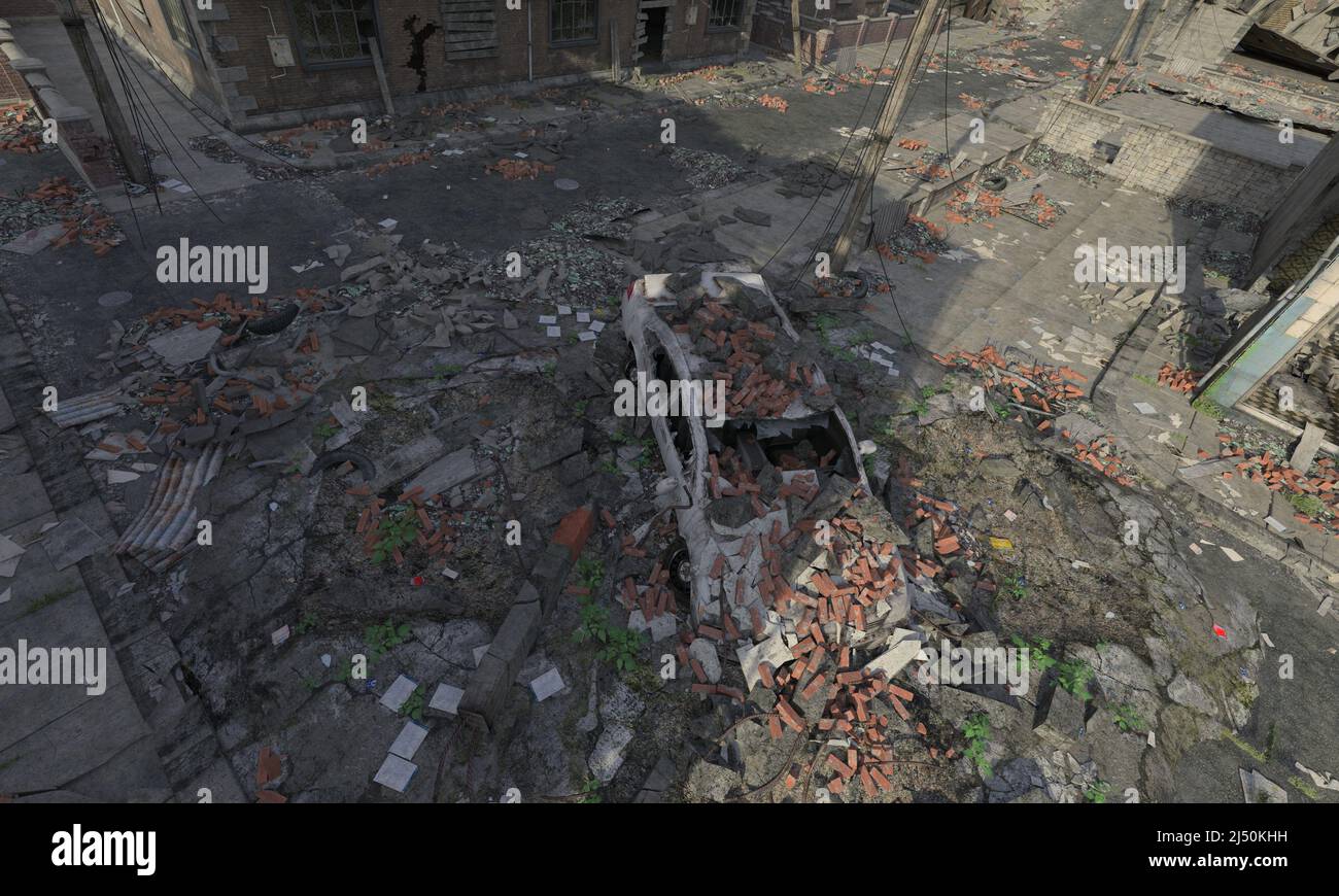 3D illustration post apocalyptic cityscape top view Stock Photo - Alamy