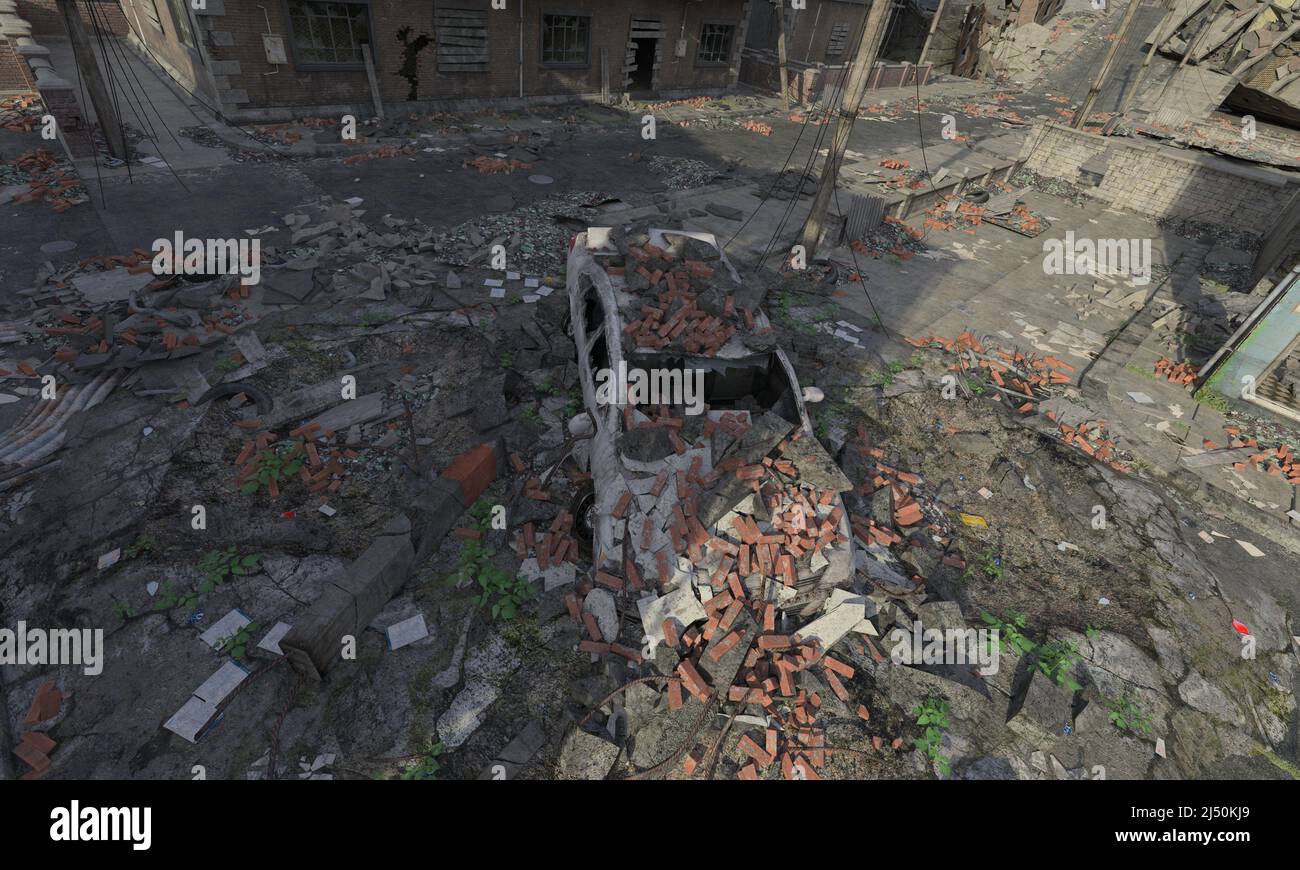 3D illustration post apocalyptic cityscape top view Stock Photo - Alamy