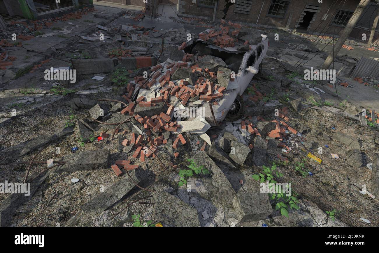 3D illustration post apocalyptic cityscape top view Stock Photo - Alamy