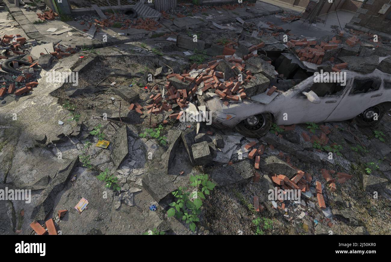 3D illustration post apocalyptic cityscape top view Stock Photo - Alamy