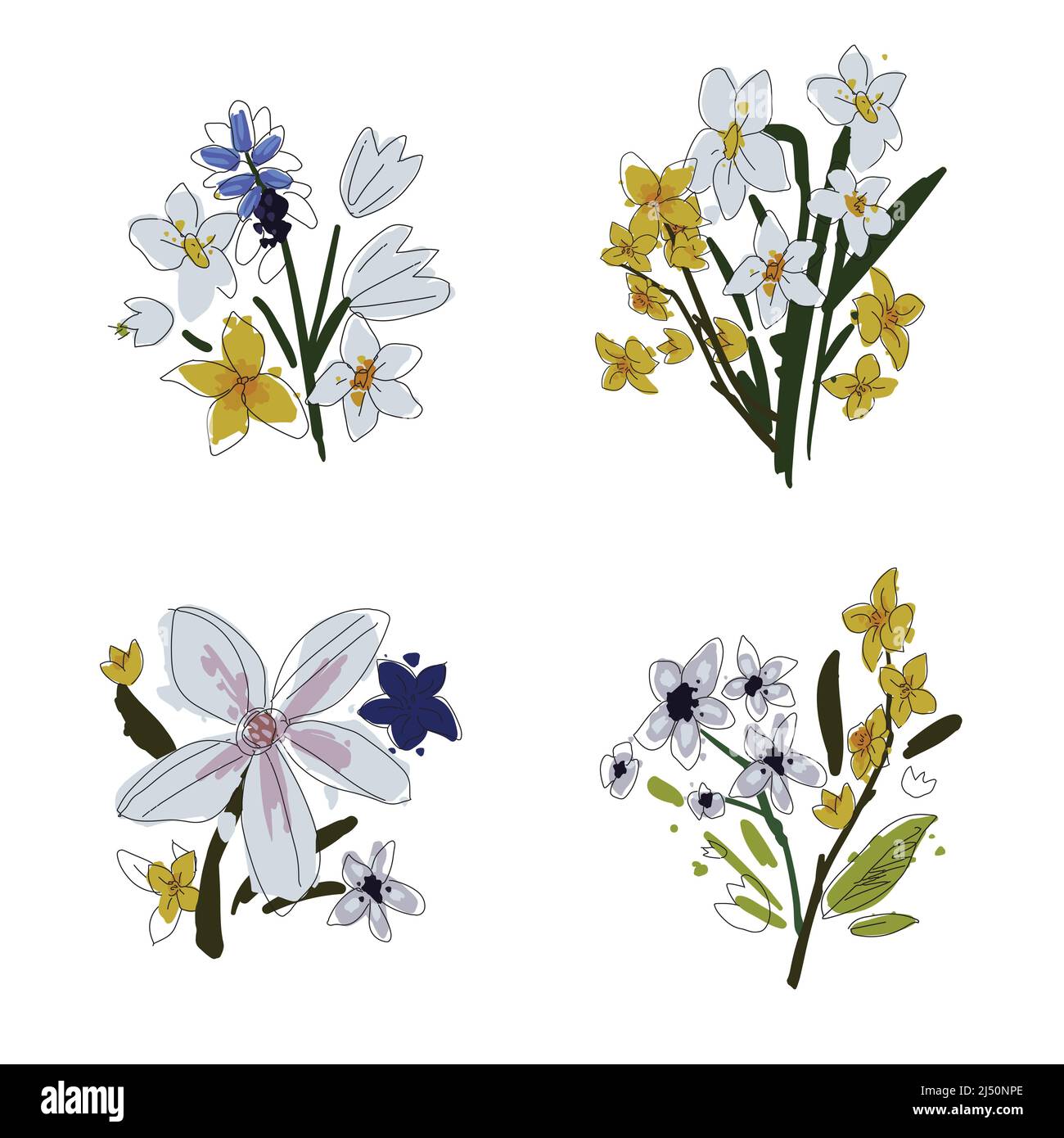Set of vector hand drawn flowers and leaves Stock Vector Image & Art ...