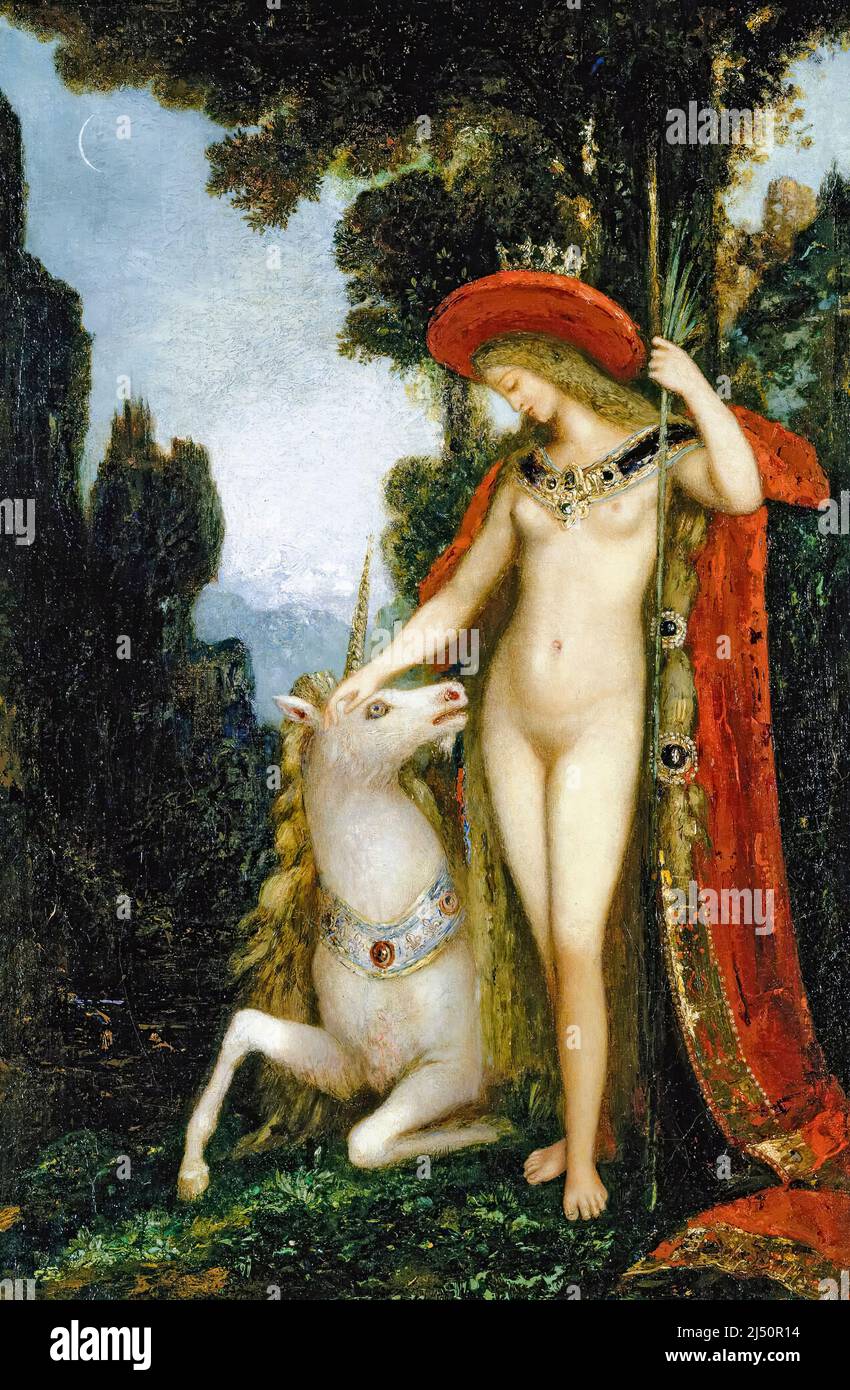 Gustave Moreau, painting in oil on canvas, La Licorne, (The Unicorn), before 1898 Stock Photo