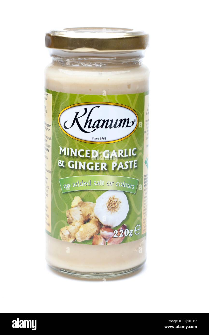 Jar of Khanum Minced Garlic and Ginger Paste Stock Photo