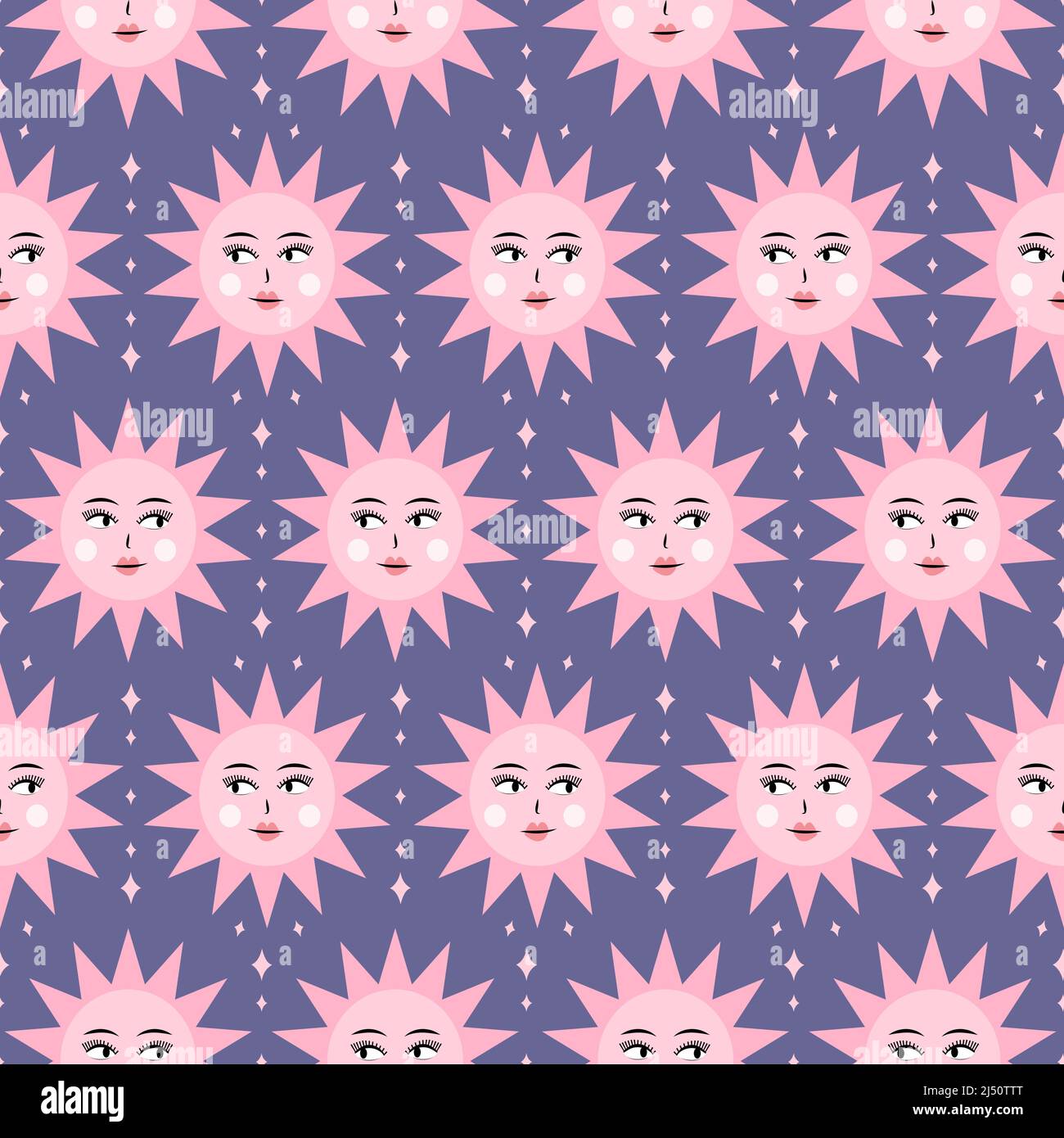 Sun seamless pattern. Cute hand drawn vector background with planets ...