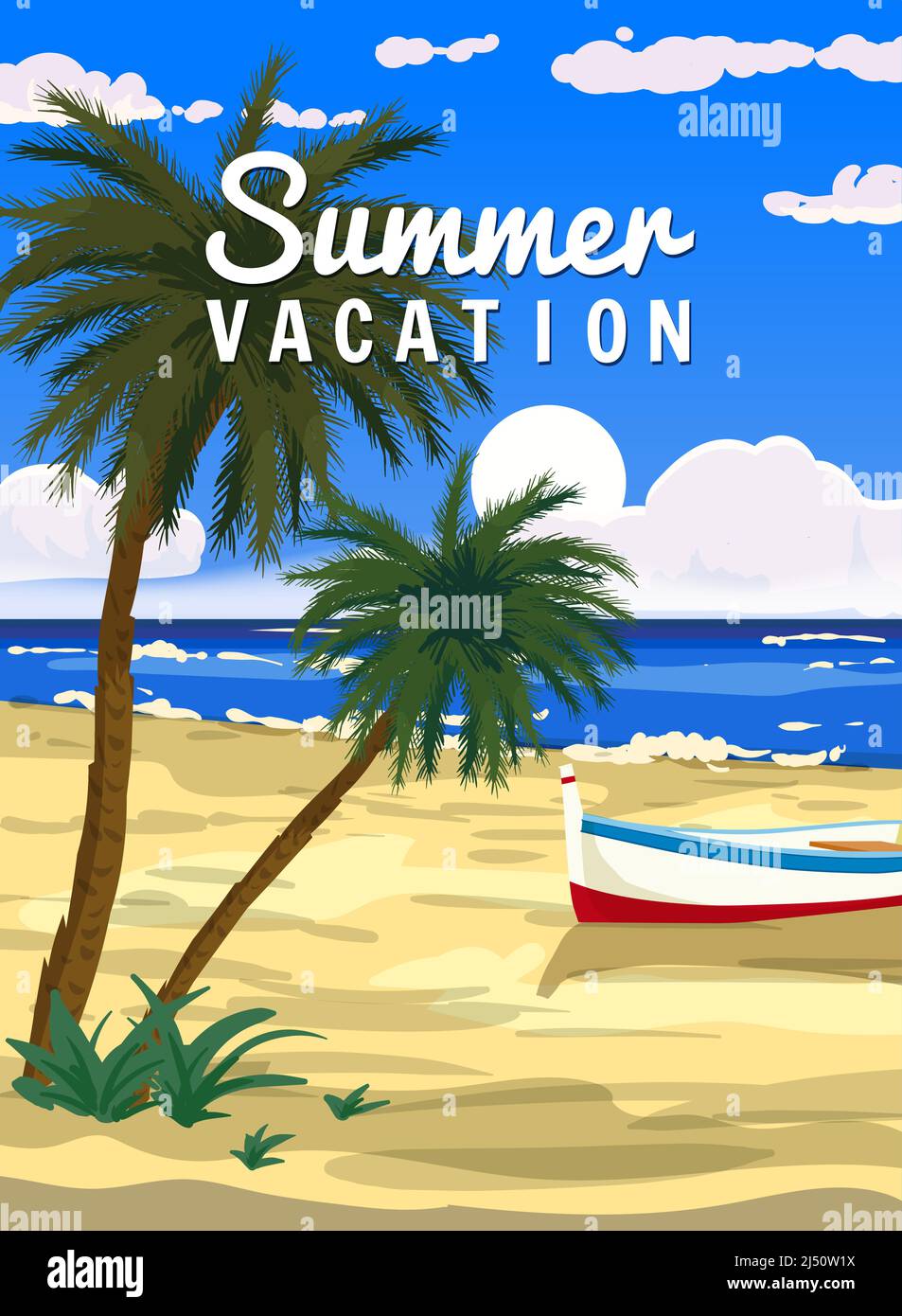 Summer Vacation, Tropical Summer Travel Poster, ocean, sea, palms, sky