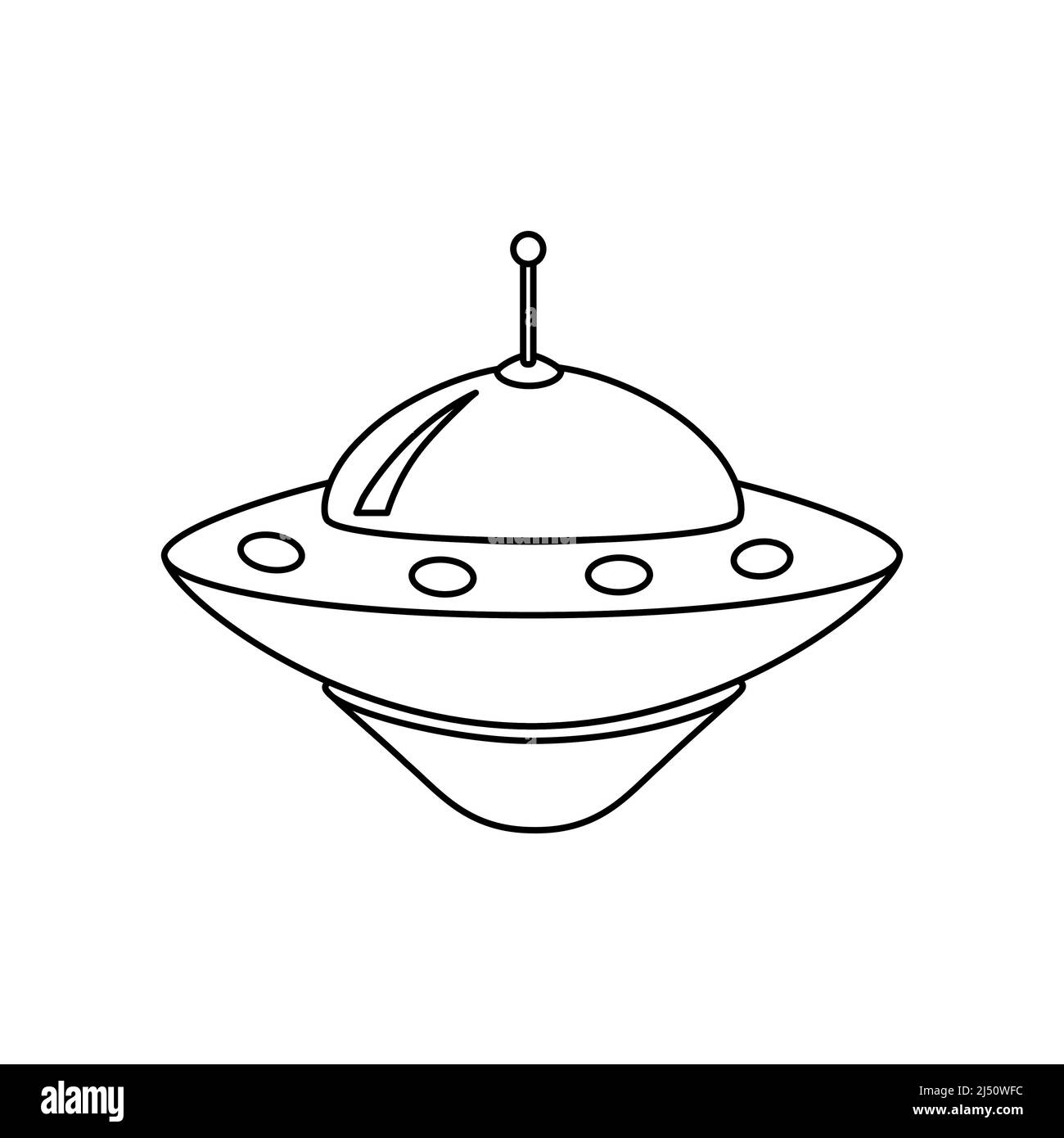 UFO icon, spacecraft of alien. Vector outline style Stock Vector