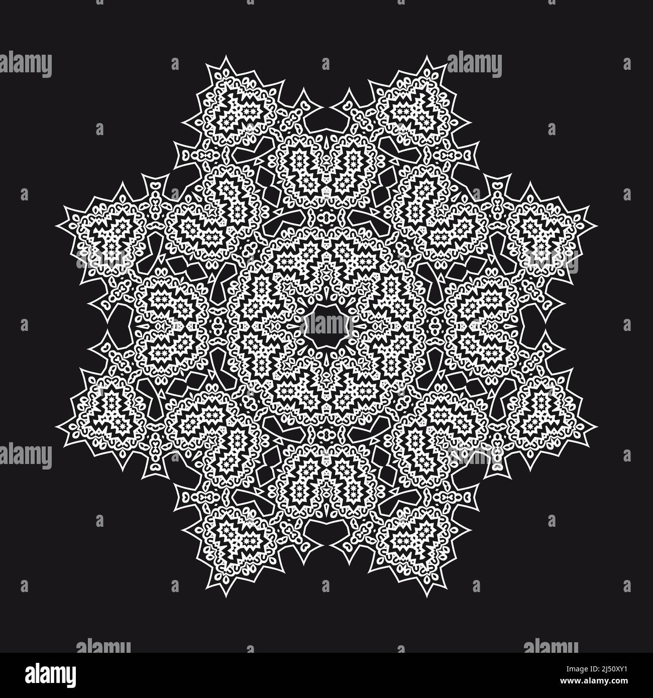 White lace, ethnic background, vector illustration on black background Stock Vector