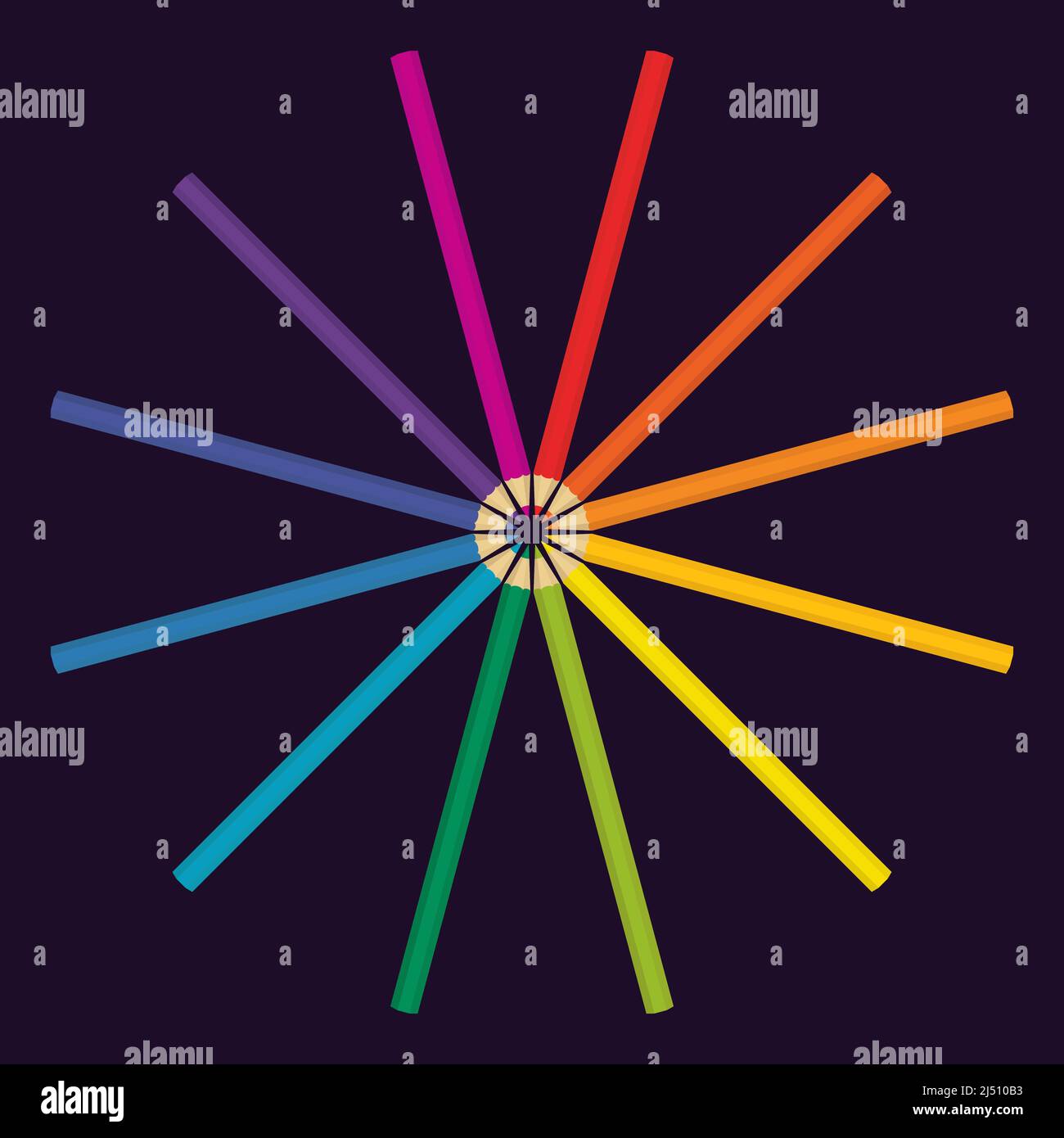 Color wheel made up of pencils. Creative palette in abstract style. Stock Vector