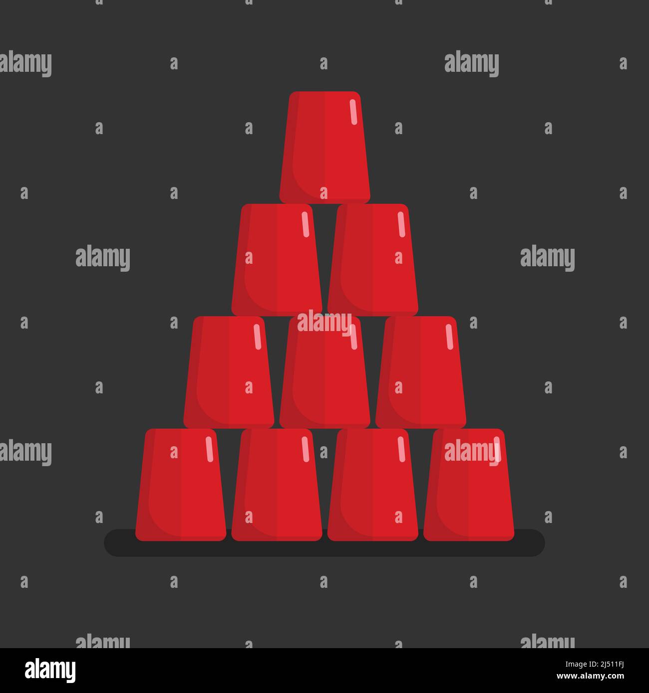 Red glasses stacked in a pyramid tower. Vector illustration Stock Vector