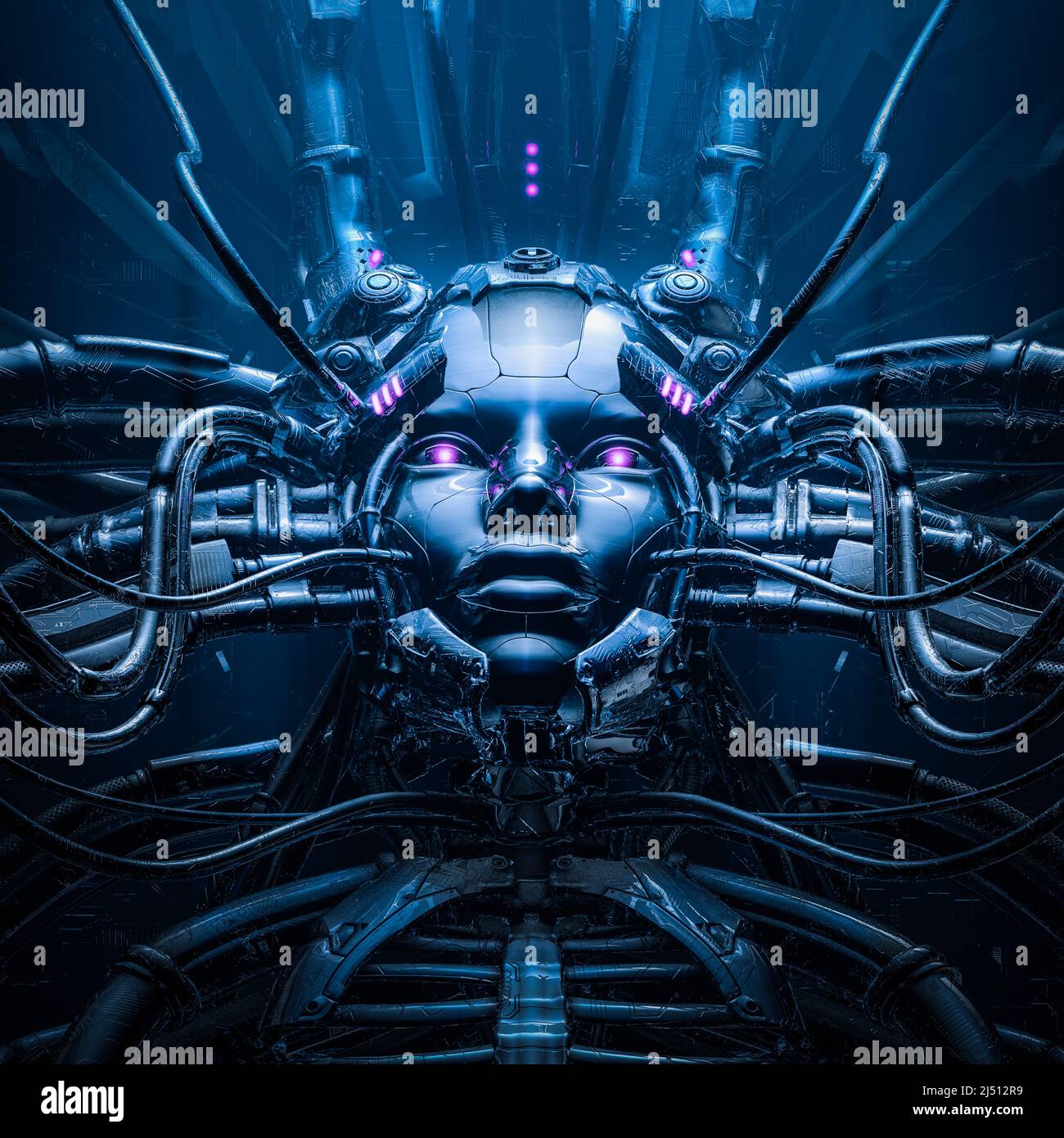 Prototype mother 3D illustration of metallic science fiction female