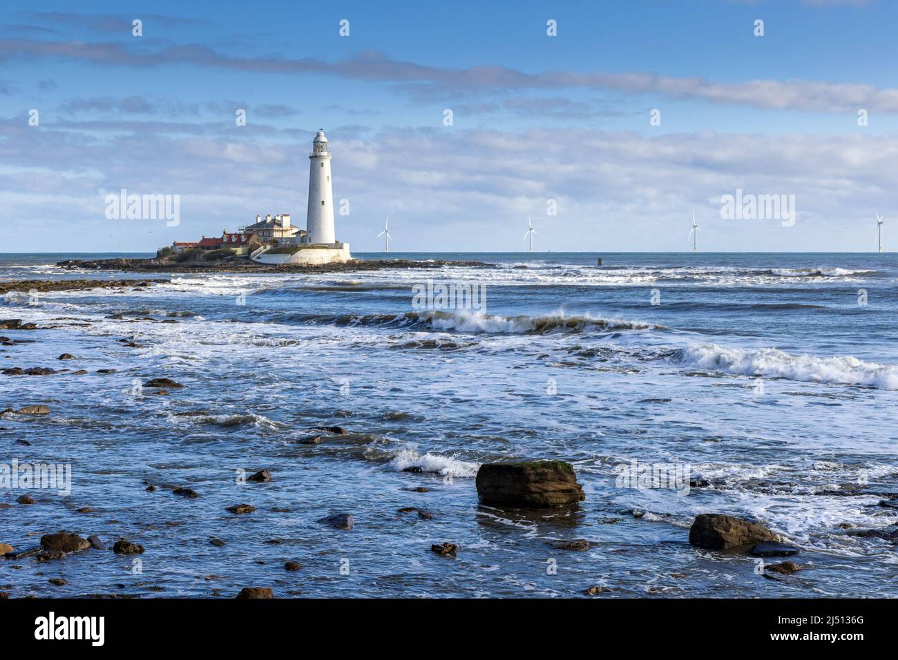 St. Mary's Lighthouse at Whitley Bay, North Tyneside, Uk. The Lighthouse is a grade II listed