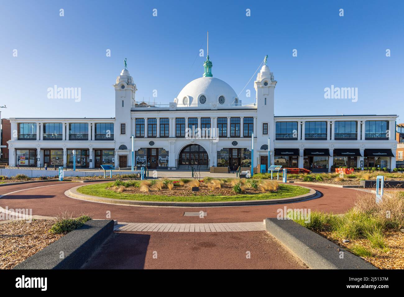 The famous landmark renaissance-styled domed Spanish City building is a dining and leisure centre on the seafront in Whitley Bay, North Tyneside. Stock Photo