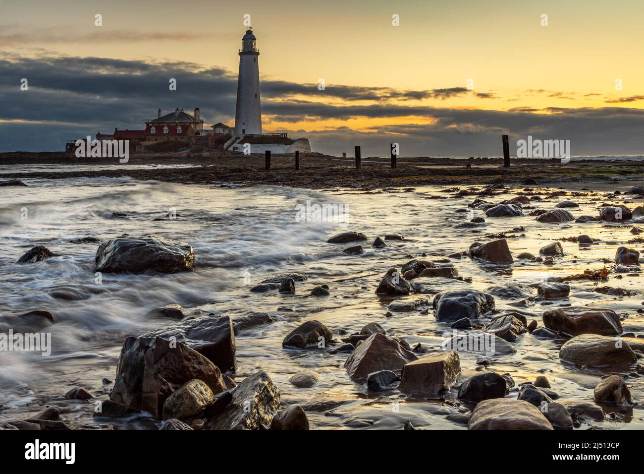 Sunrise at St. Mary's Lighthouse at Whitley Bay, North Tyneside, Uk
