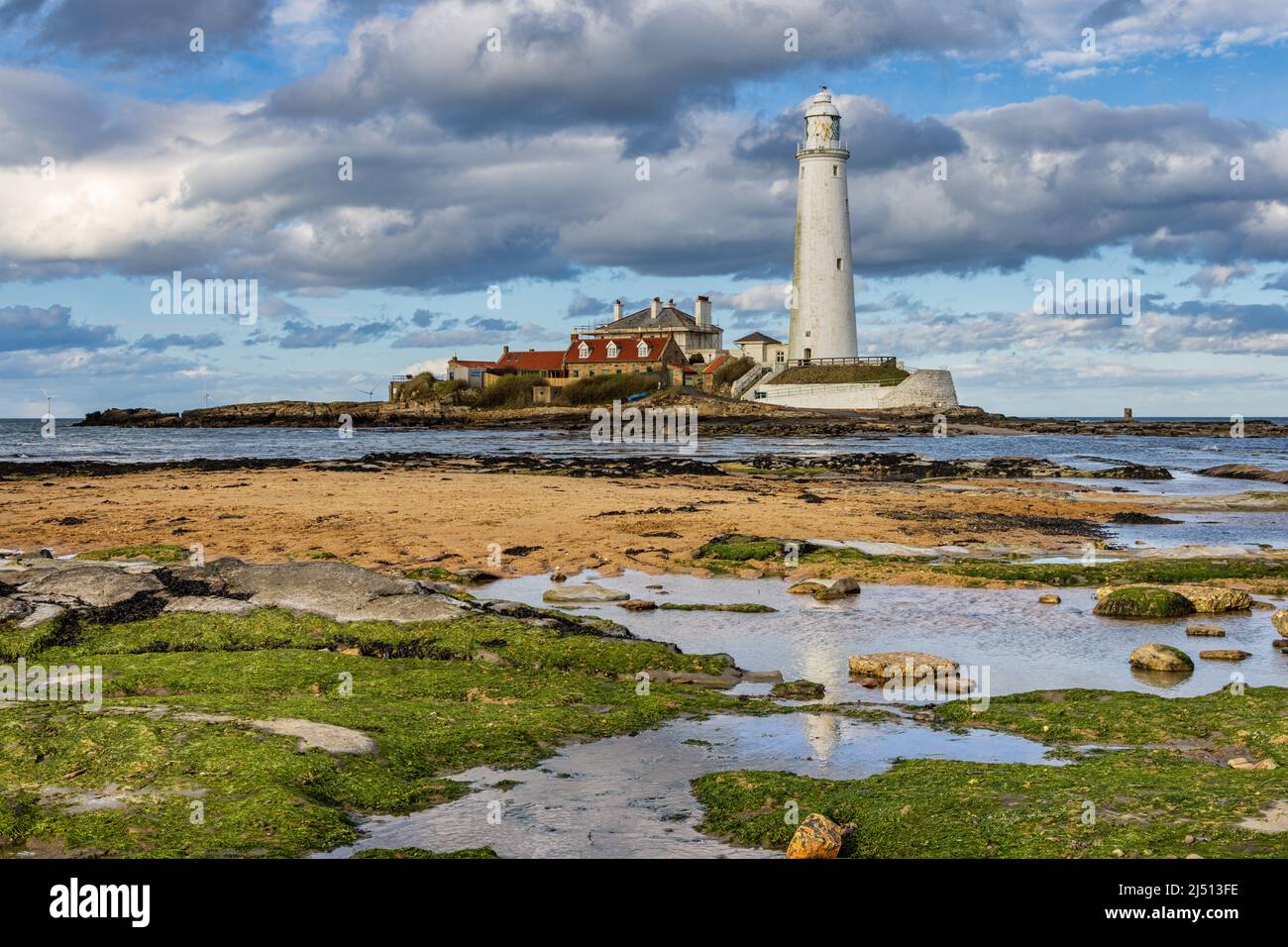 St. Mary's Lighthouse at Whitley Bay, North Tyneside, Uk. The Lighthouse is a grade II listed building Stock Photo