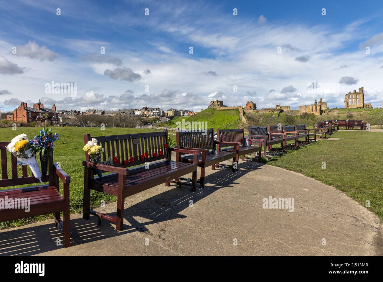 Memorial benches at Spanish Battery, Tynemouth in North Tyneside, with