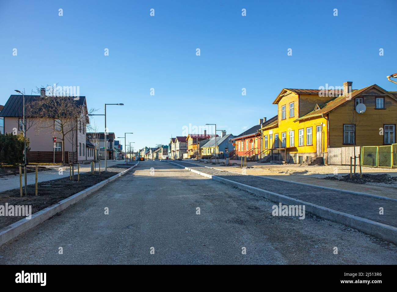 Haapsalu, Lääne County, Estonia-11APR2022: Renovation of main street called Karja in resort town of Haapsalu, Estonia. Stock Photo