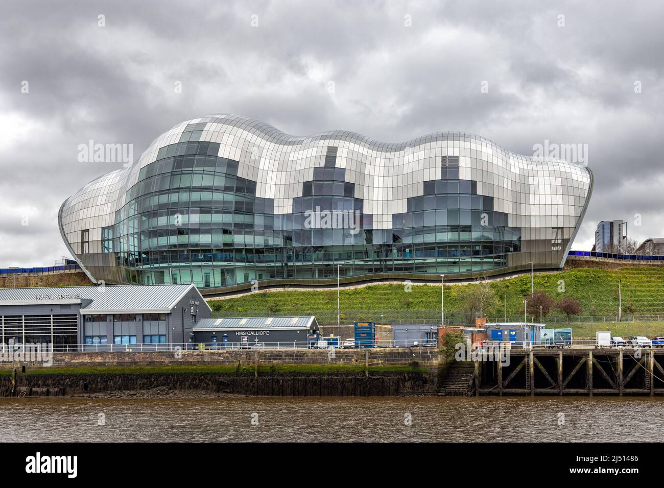 The Sage concert and music venue is located in Gateshead, on the southern bank of the River Tyne. Stock Photo