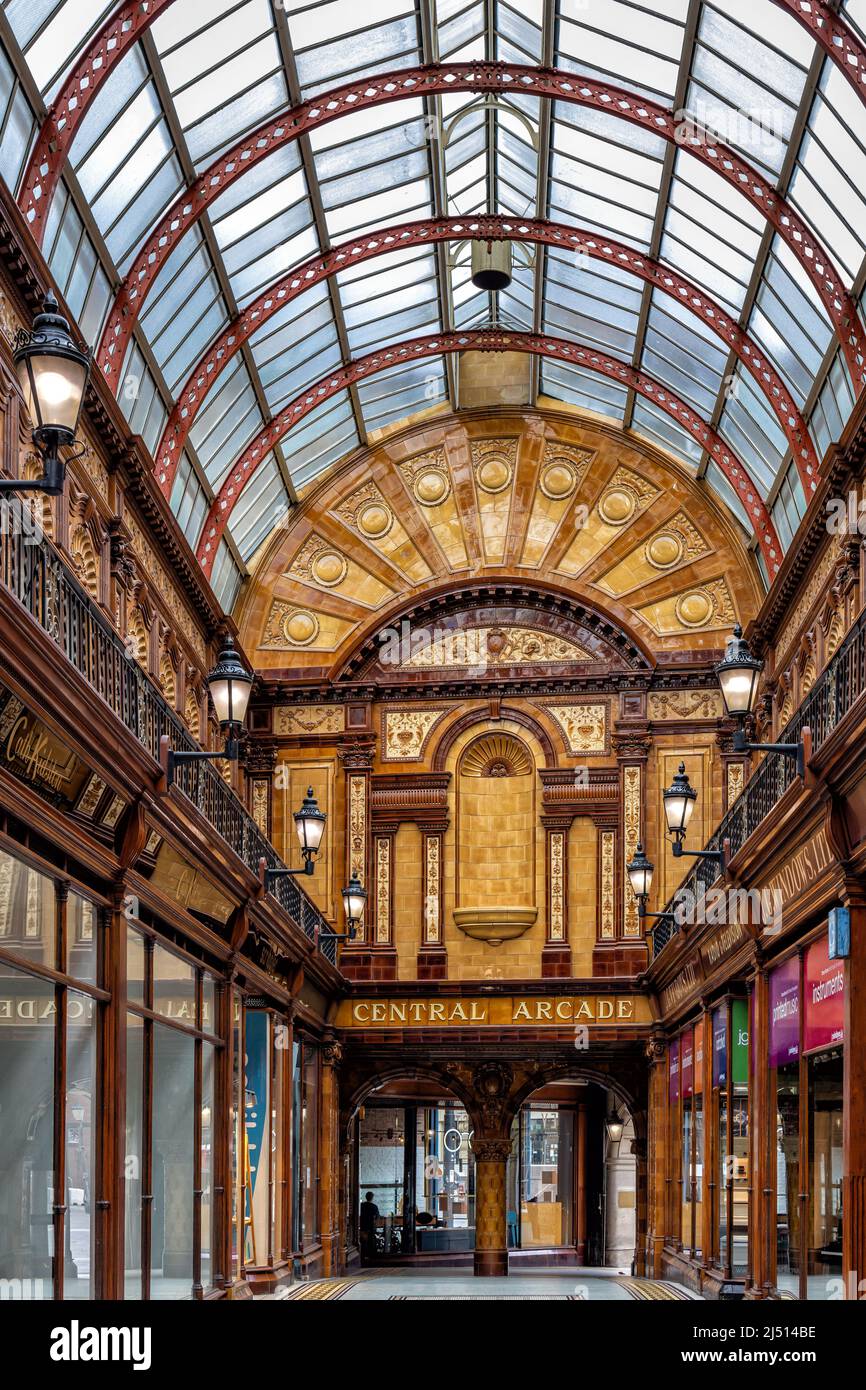 Central Arcade, an Edwardian (1906) shopping arcade in Newcastle upon Tyne, Tyne and Wear.  It is contained within the Central Exchange building. Stock Photo