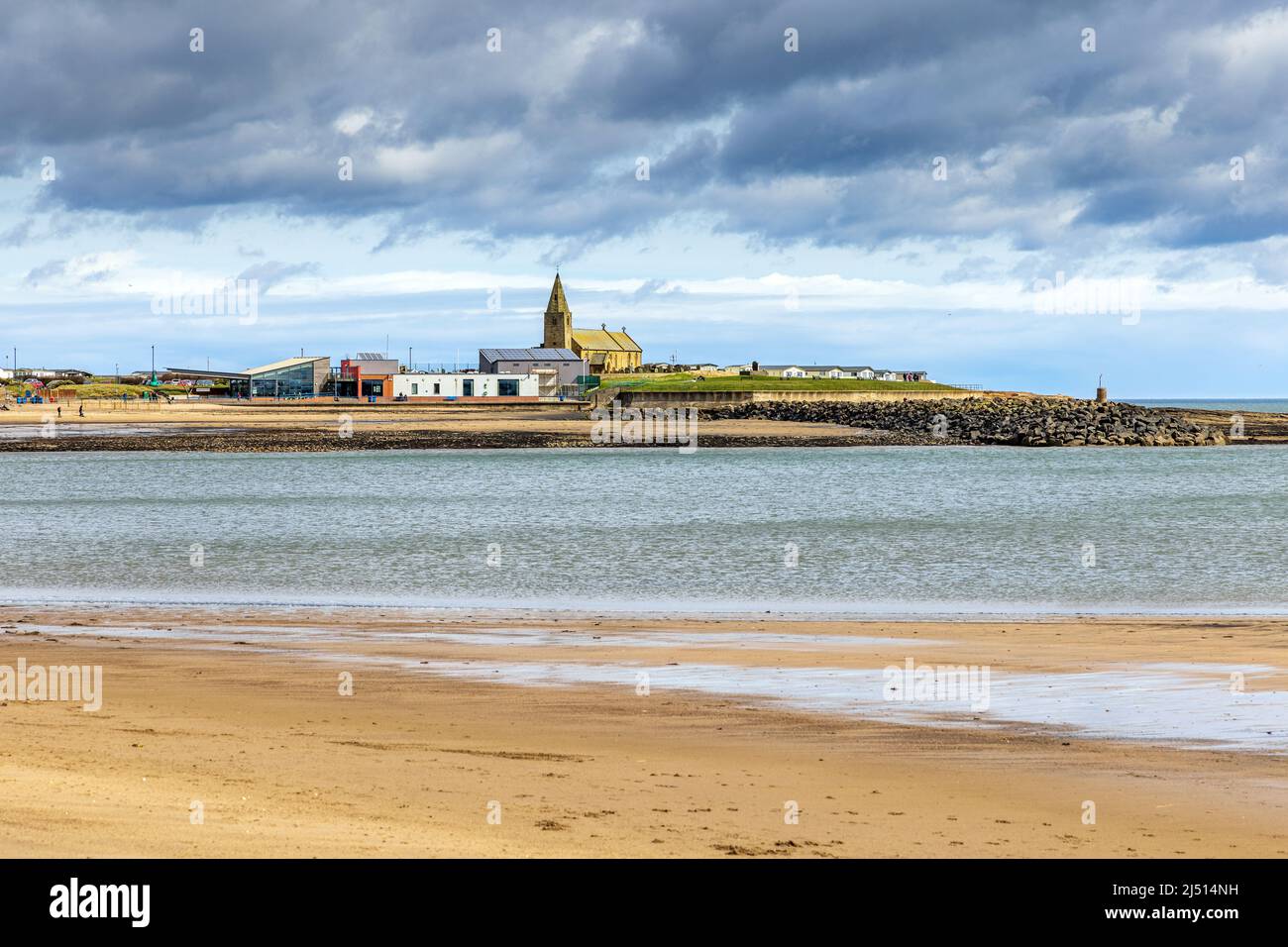 The Beach and Bay at Newbiggin-by-the-Sea, Northumberland. Stock Photo