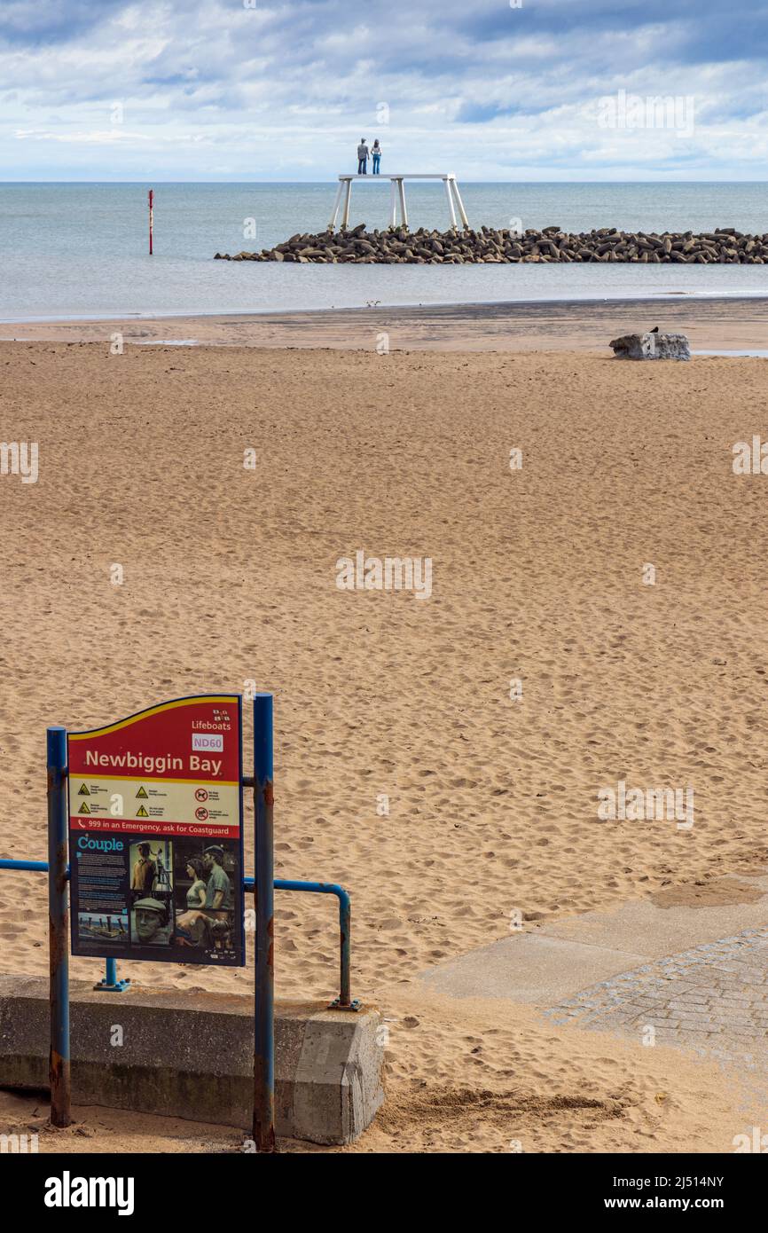 The Beach and Bay at NewbigginbytheSea, Northumberland Stock Photo