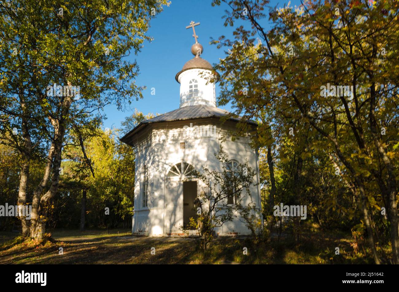 September, 2021 - Solovki. Intercession Chapel on Anzer Island. Russia, Arkhangelsk region Stock Photo