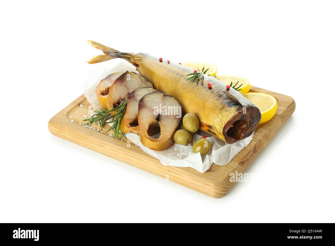 Tasty smoked mackerel isolated on white background Stock Photo
