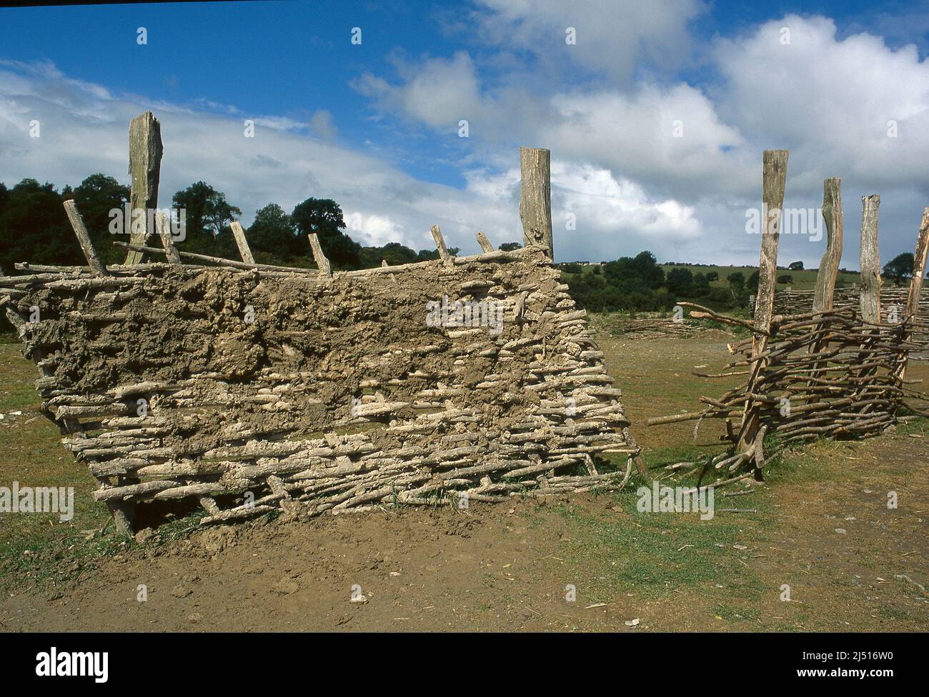 Wattle and daub. composite building method used for making walls and buildings Stock Photo