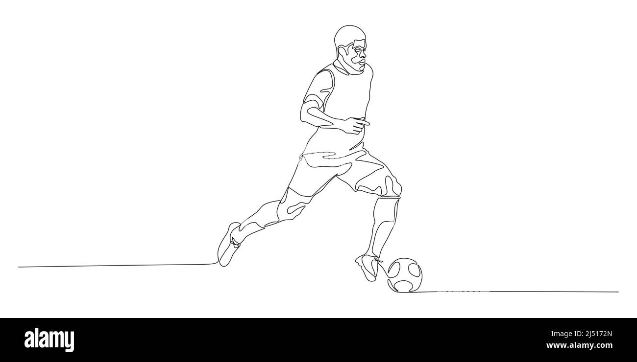 Football, soccer player kicking ball. Isolated vector silhouette. Football defender, striker or goalkeeper Stock Vector