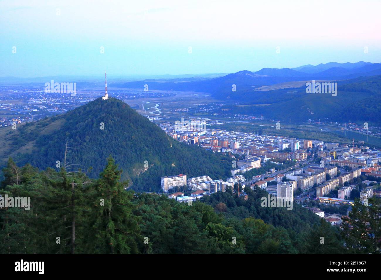 Aerial view of the green city, Piatra Neamt, Kreuzburg in Romania Stock Photo