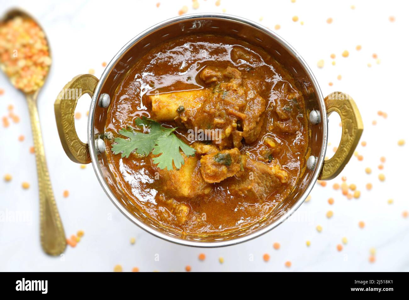 Dal Gosht or Daal Gosht is one of the very popular Mutton Recipes in India. Mutton cooked with spices and mixed lentils. Mutton dalcha. Stock Photo