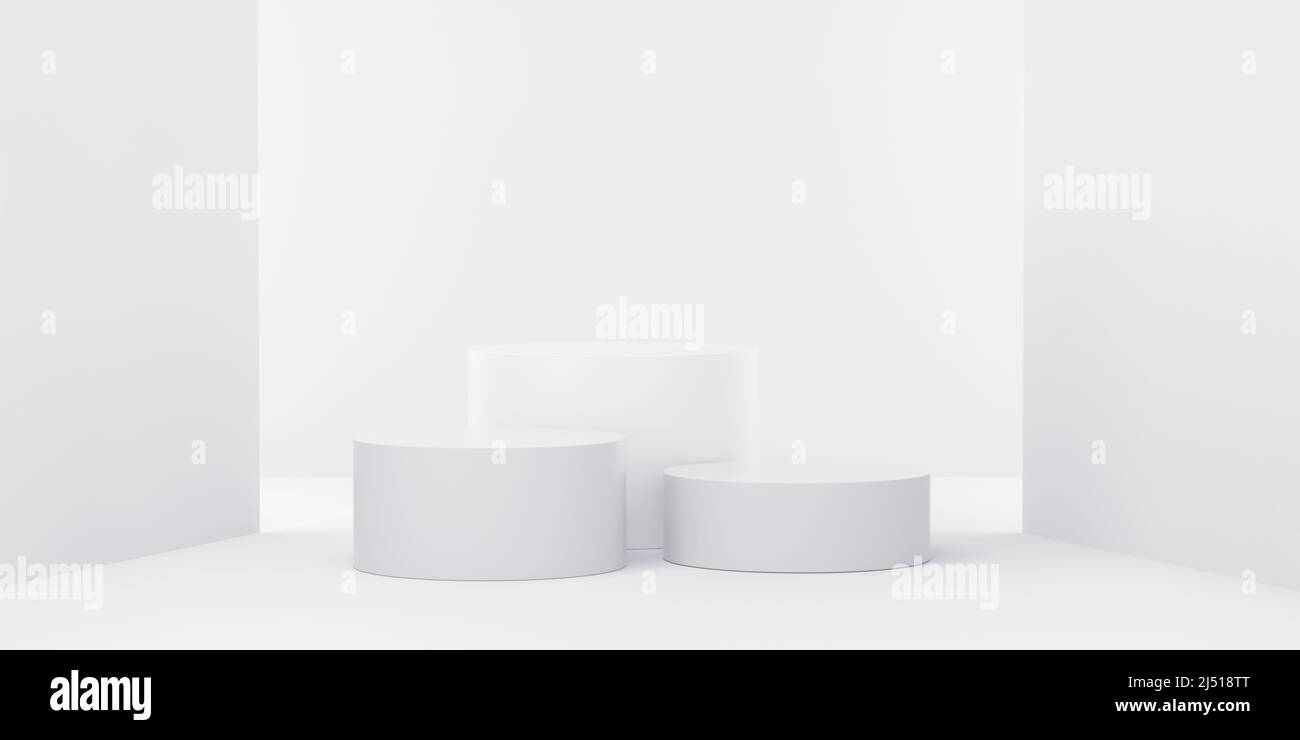 Podium for tree products presentation on white background with lights ...