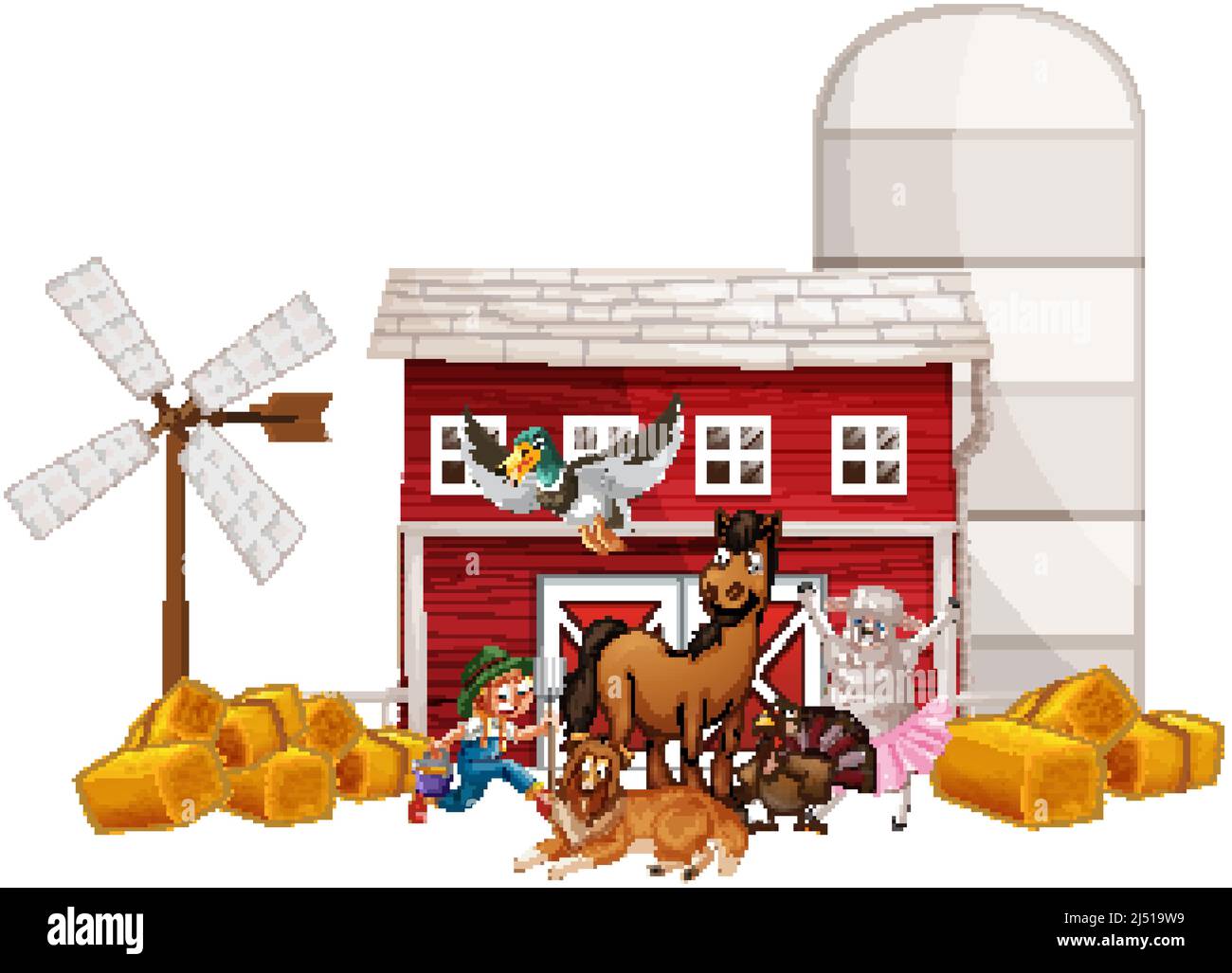 Many farm animals and farmer illustration Stock Vector Image & Art - Alamy