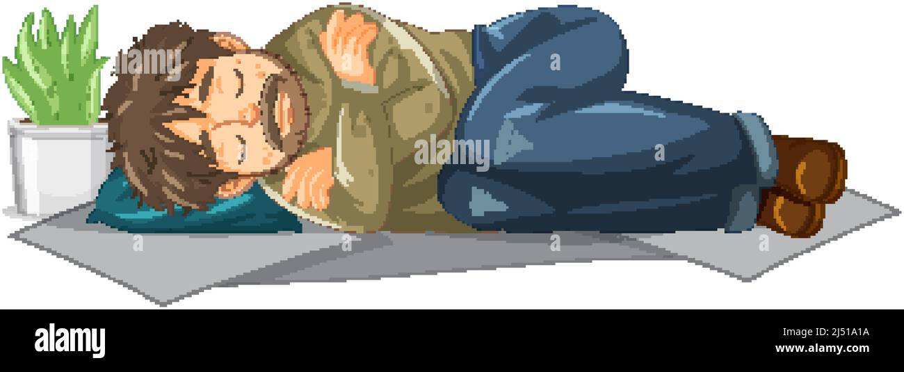 Homeless old man sleeping cartoon character illustration Stock Vector ...